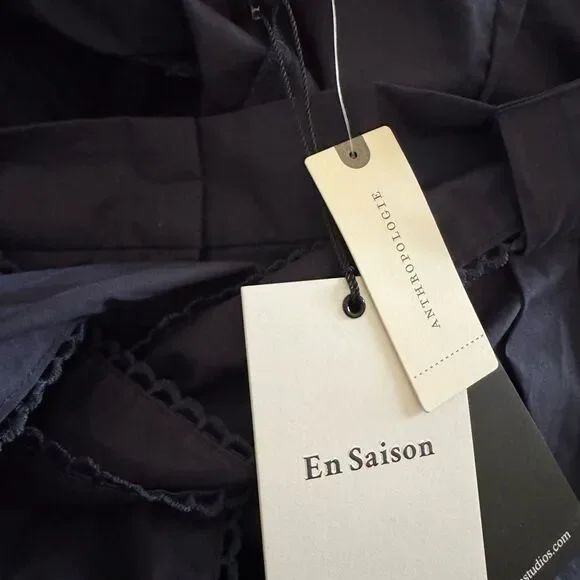 Anthropologie En Saison Marin Navy Wide Leg Embroidered Belt Trousers Large - Picture 7 of 8